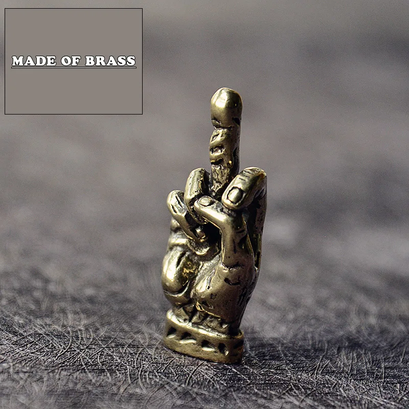 Mini Brass Hands Finger Up Statue Portable Punk Style Decoration Ornament Sculpture Home Office Desk Ornament Funny Toy Gift