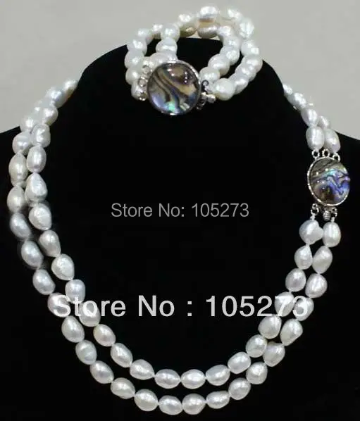 

New Arriver Chirstmas Jewellery ! White Color AA 8-9MM Baroque Shaper Genuine Freshwater Pearls Necklace Bracelet Jewelry Set