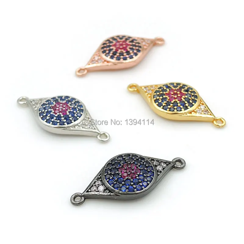 22*10*3mm Micro Pave Clear&Blue&Red CZ Eye Pattern Connector Fit For Women As DIY Bracelets Accessory