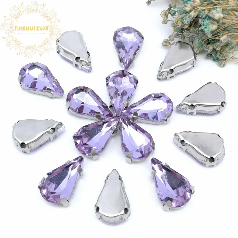 Twinkling Crystal Violet Tear Drop Glass Rhinestones Glass Crystal  Sew on Garment Crafts Jewelry Clothing  Accessories