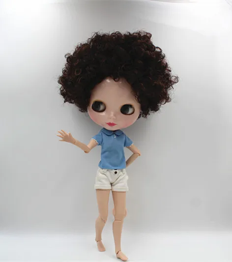 Blygirl Blyth doll Dark brown explosion short hair nude doll 30cm joint body 19 joint DIY doll can change makeup toys gift