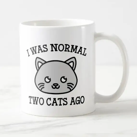 Funny I Was Normal Two Cats Ago Coffee Mug Tea Cups Novelty Cute Cat Kitten Beed Cups Joke Saying Kitty Pet Gifts Ceramic 11oz