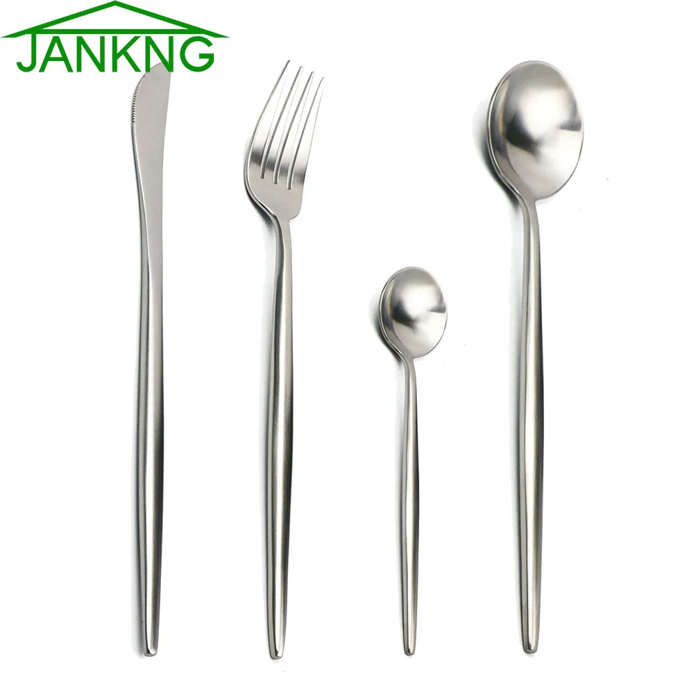 

JANKNG 24Pcs Flatware Cultery Set Black Gold 304 Stainless Steel Dinnerware Set Service Forks Spoons Tableware Silverware Set