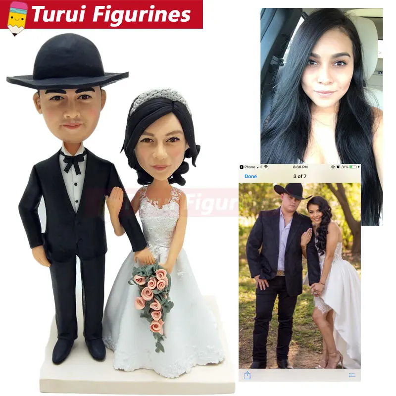 wedding cake topper figurines custom bobblehead couple figurine people face sculpture home decor little statue real person