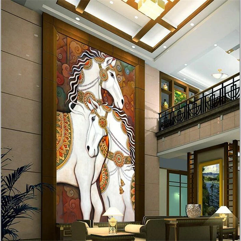 beibehang Custom wallpaper 3D photo mural European oil painting luxury couple horse entrance wallpaper murals 3d papel de parede