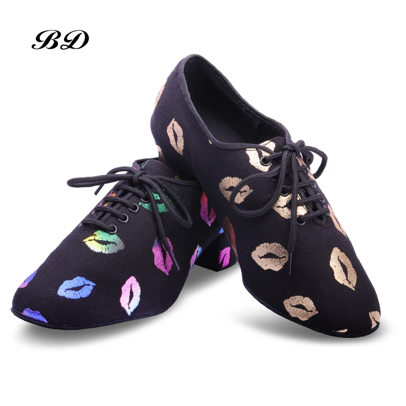 2019 NEW Red lips Latin Dance Shoes Sneakers WOMEN SHOES Jazz Modern Shoe GIRL Non-slip Soft Sole  Heel 5 cmP BD T1-B Ballroom