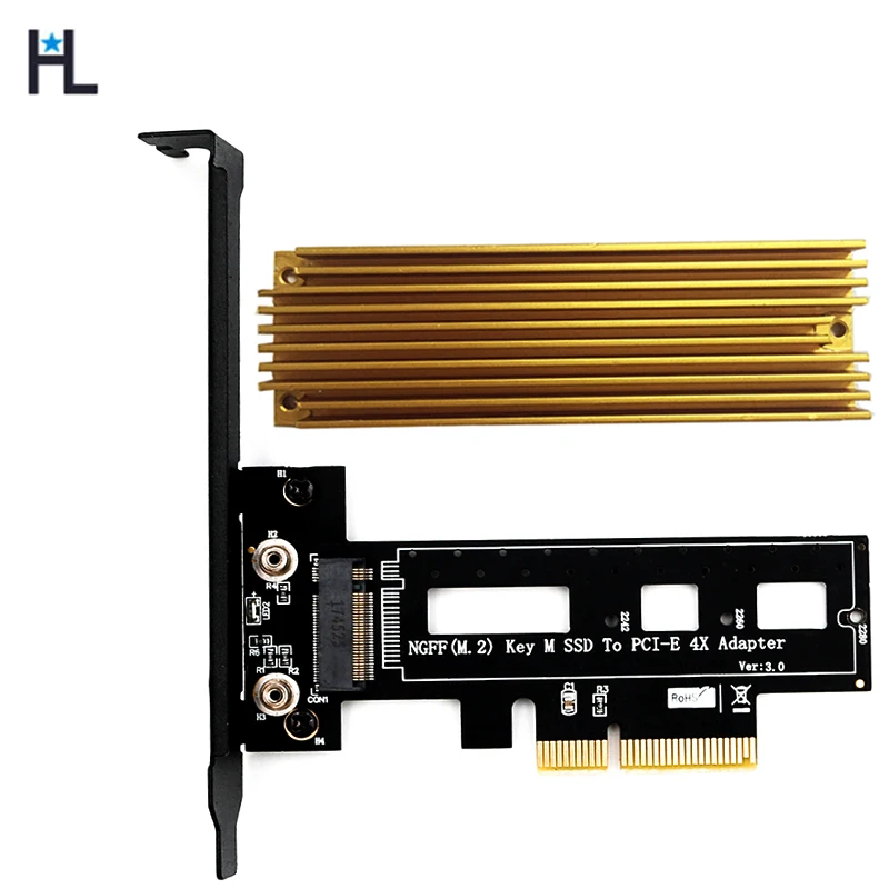 

M.2 NGFF SSD to PCI Express 3.0 x4 riser Card with SSD radiator