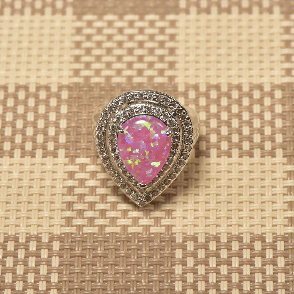 Weinuo Pink Fire Opal White Crystal Ring 925 Sterling Silver Top Quality Fancy Jewelry Wedding Ring Size 5 6 7 8 9 10 11 A285