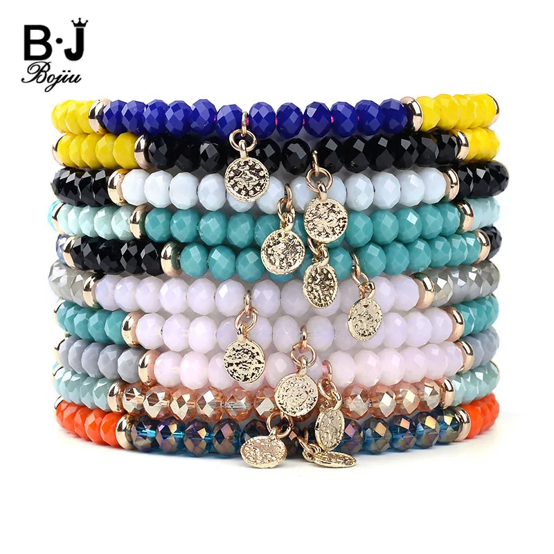 BOJIU 10 Colors Handmade Lucky Crystal Bracelets For Women Black Pink Red Gray Green Rope Charm Bracelet Valentine's Gift BC243