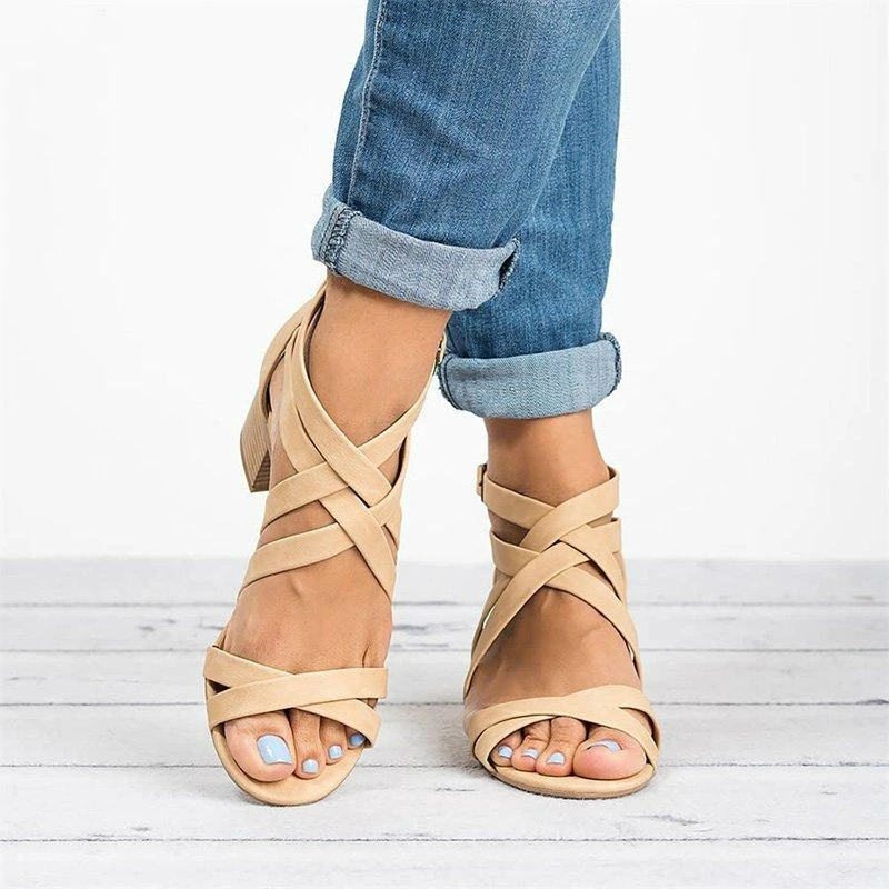 Discount Europe Summer 2019 New  Women Sandals High-heel Cross-Strap Fashion Casual Shoes Woman Med (3cm-5cm) Plus Size 35-43