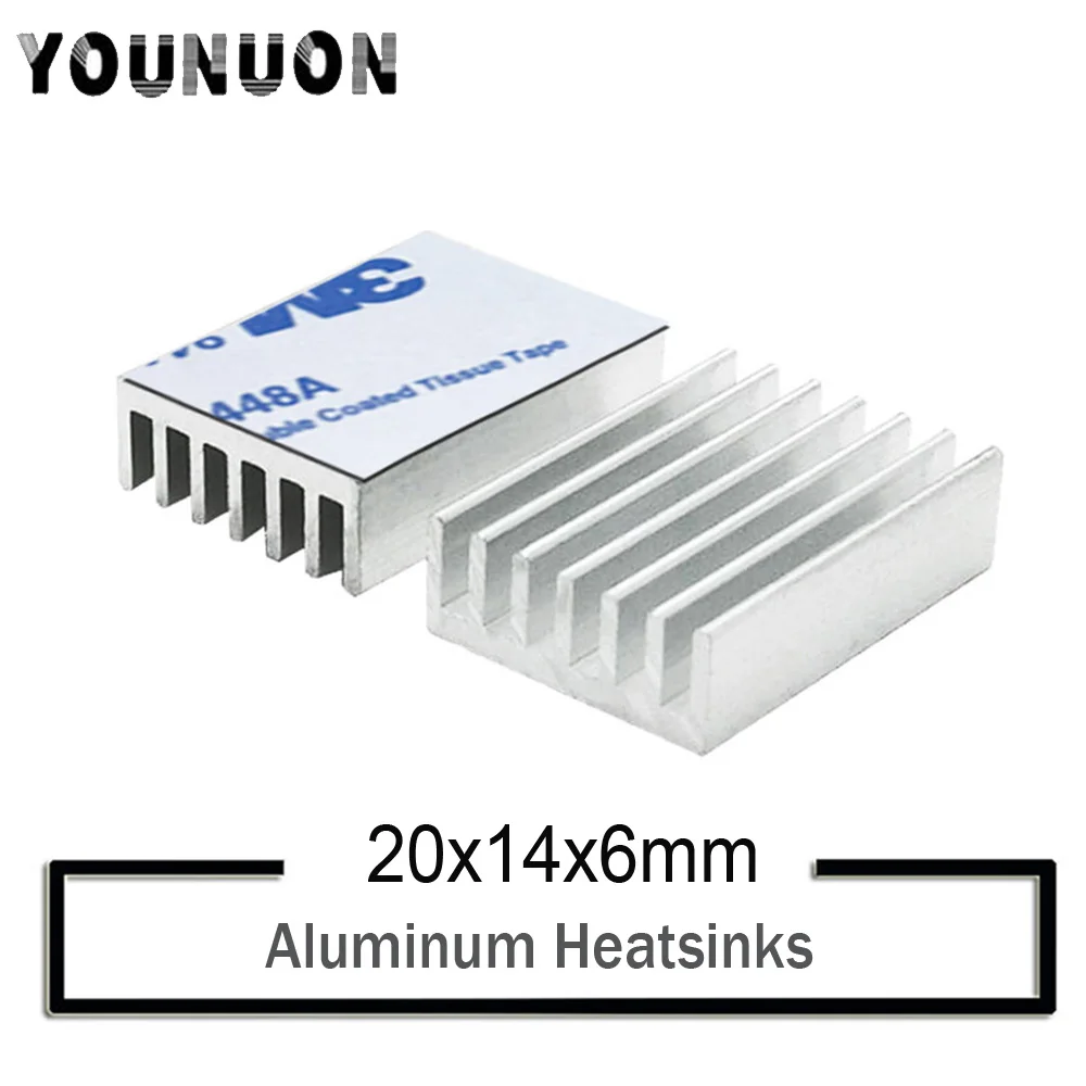 

2 шт. YOUNUON серебряный 20x14x6 мм алюминиевый радиатор для Chip CPU GPU VGA RAM IC LED Радиатор охлаждения с 3M лентой