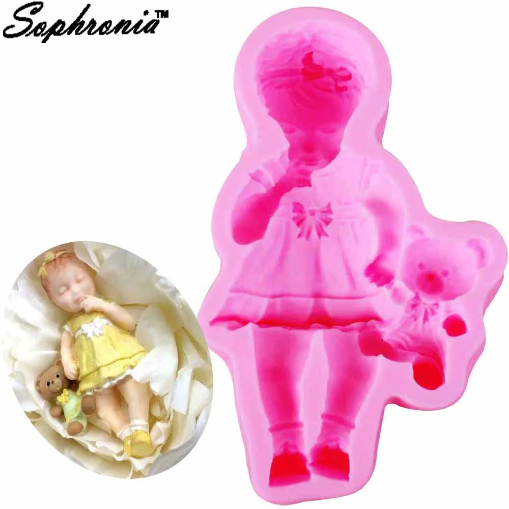 3D Girl Doll Bears Chocolate Moulds Silicone Molds Kitchen-Baking Resin Form Home Decoration Clay Craft Fondant Cake Tools m925