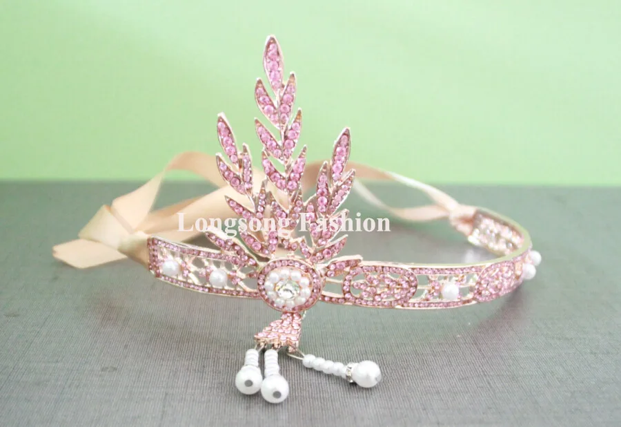 Free Shipping 5 pcs/lot  6.4'' Pink Gatsby Headband  Rhinestone Connector For Swimming Wear Bikini Connector Invitation RC101003