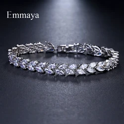 Emmaya Brand Fashion Charm AAA Cubic White Zircon Four Colors Leaf Jewelry Bracelets For Woman Elegance Wedding Party Gift