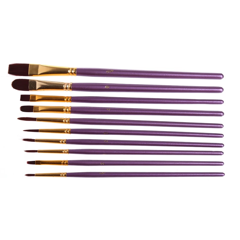 10Pcs Purple Artist Paint Brush Set Nylon Hair Watercolor Acrylic Oil Painting Brushes Drawing Art Supplie