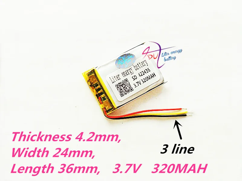 3 line 422436 3.7V 320MAH 402535 Polymer lithium ion / Li-ion battery for TOY,POWER BANK,GPS,mp3,mp4,cell phone,speaker