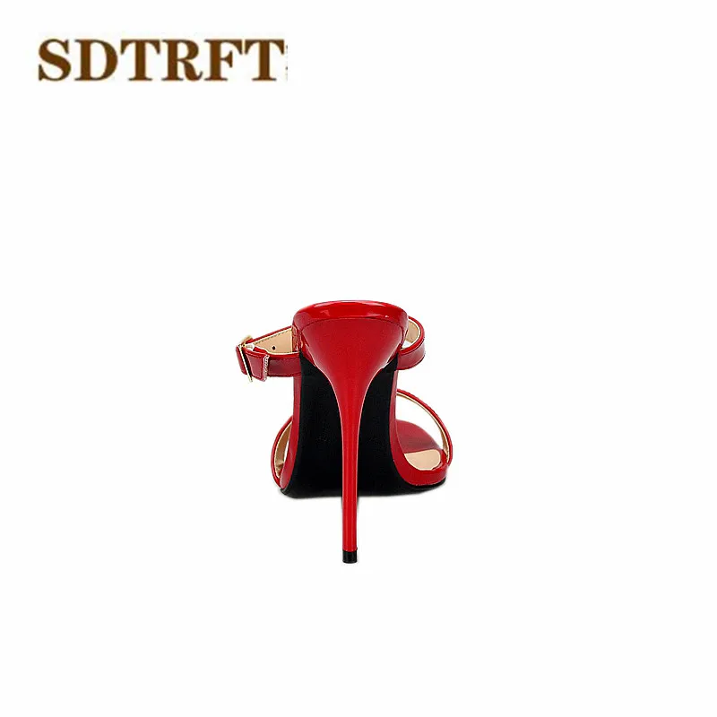 SDTRFT Stiletto Plus:46 47 48 49 50 Summer E+ width sandals 130mm thin heels sexy Open toe slides women Patent Leather shoes