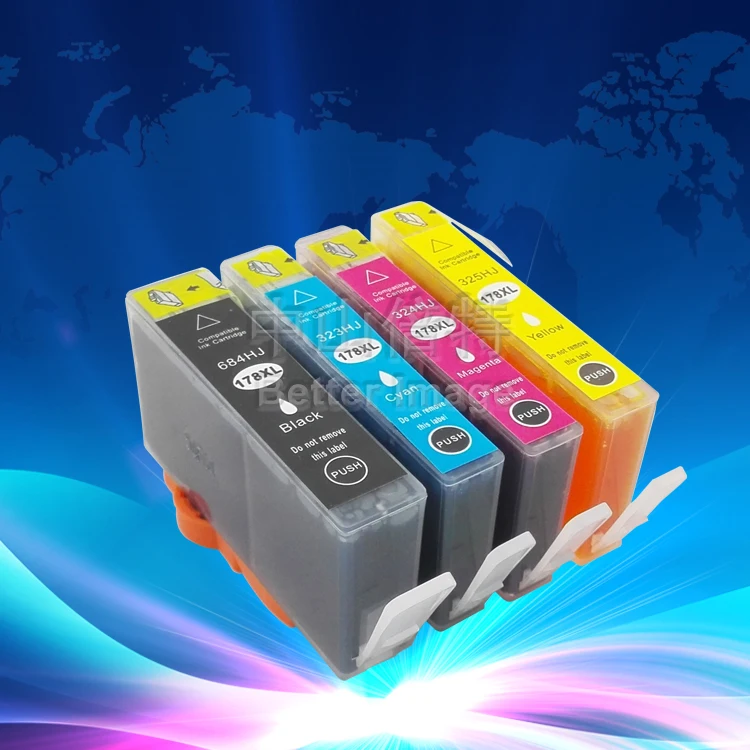 INK WAY 5 pcs replacemnt ink for  HP178XL with Chip show ink level for HP3070A and for  HP5510 B110D C410C C310B