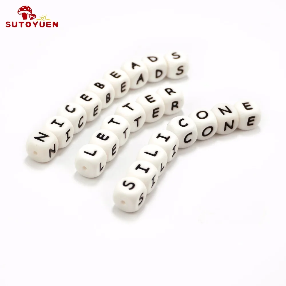 Sutoyuen 100pcs 12mm BPA Free Loose English Alphabet Silicone Letter Beads DIY Baby Teether Pacifier Dummy Chewing Jewelry Toys