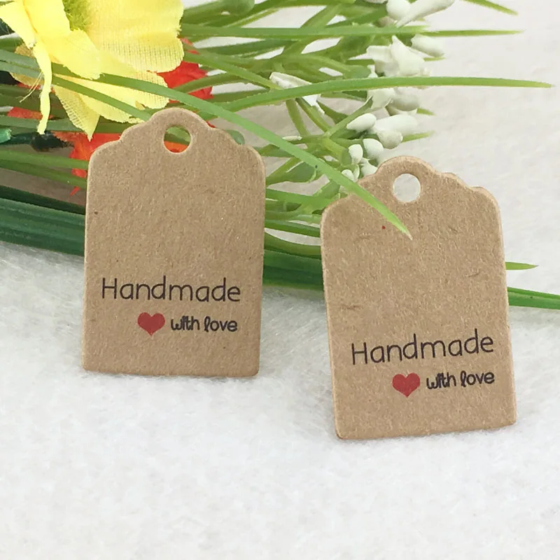 Size:3x2cm kraft tags 100PCS /lot hand made with love kraft Tag for gift box and Paper Cards DIY Gift Tags for Handmade cake