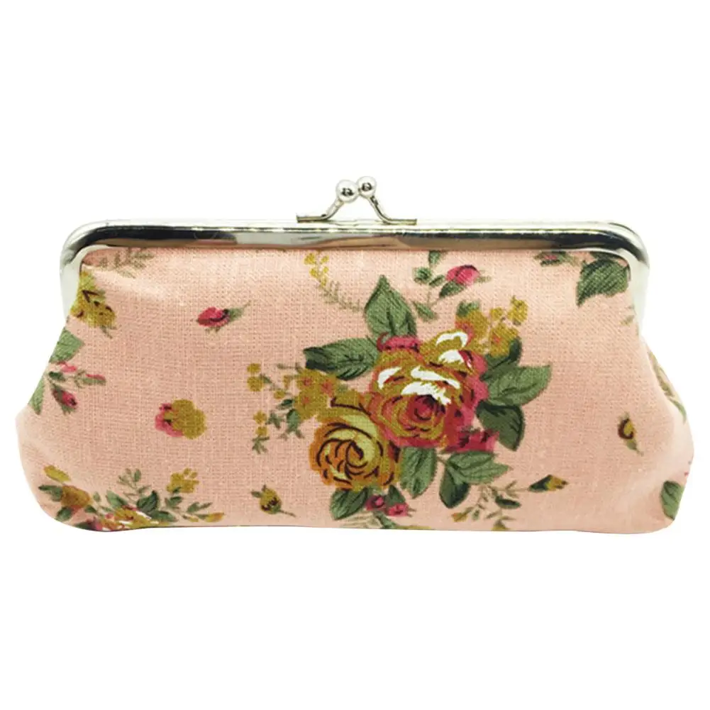 

Women Vintage Flower Canvas Kiss Clasp Long Purse Phone Card Cash Holder Wallet кошелек женский bolsa feminina carteras