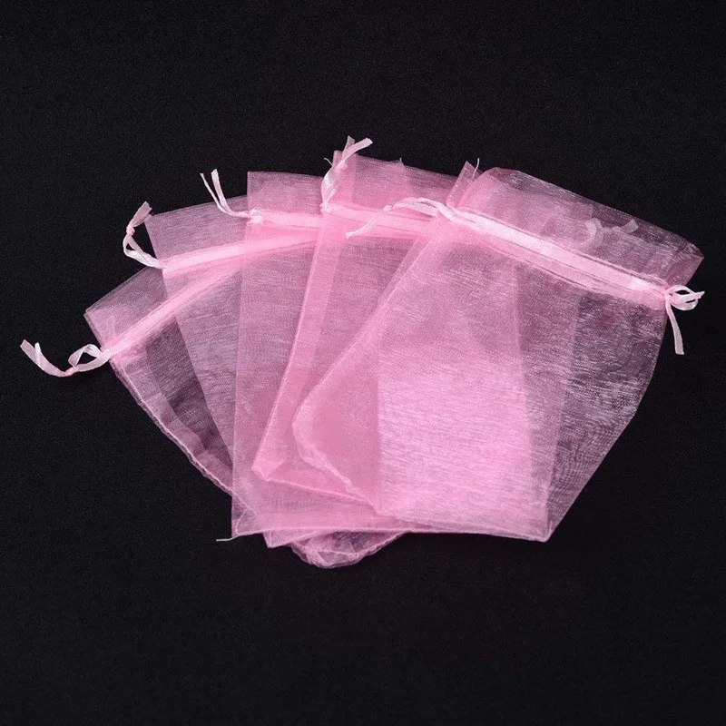 50pcs 7x9 9x12 10x15 13x18CM Pink Organza Bags Jewelry Packaging Bags Wedding Party Decoration Drawable Bags Gift Pouches 55