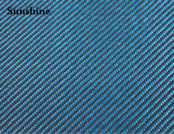 Tkanina hybrydowa z włókna węglowego i aramidowego, niebieska, o gramaturze 190 g/m², o splocie diagonalnym (twill), do produktów sportowych, nowe materiały, tkanina z włókna węglowego 3K, włókno aramidowe.