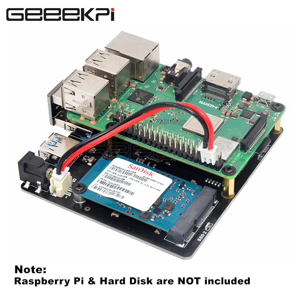 GeeekiPi X852 Dual MSATA SSD Shield USB 3.0 Module Storage Expansion Board Power Adapter for Raspberry Pi 1Model B+/2 /3(B PLUS)