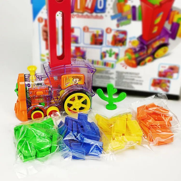 Domino โดยอัตโนมัติอัพเดต Domino รถไฟ Acousto-Optic Building Block DIY HAND-Eye Coordination Toy ชุดของเล่นเด็กของขวัญ