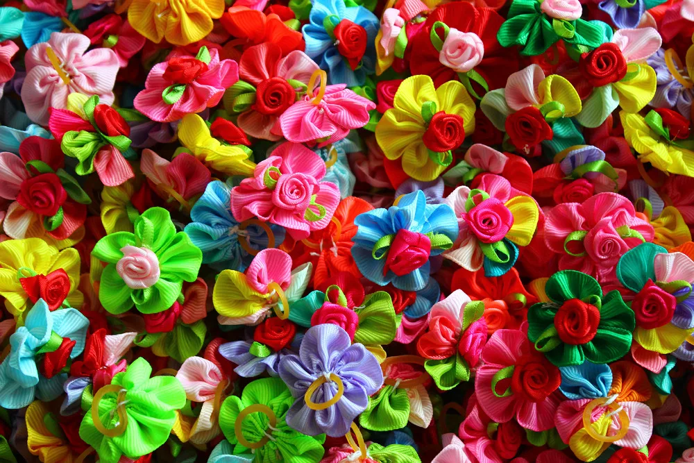 80pcs New Pet Hair Bows Flower Style Rubber bands dog bows Cute Petal pet hair bows dog hair accessories Pet grooming Topknot