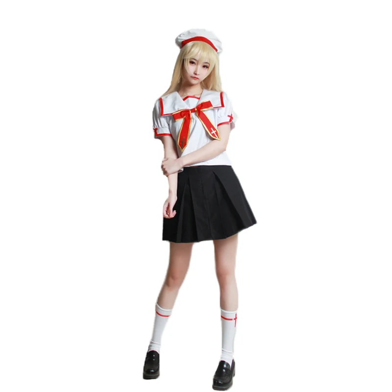 Fate/kaleid liner Prisma Illya Illyasviel von Einzbern Miyu Edelfelt summer school uniform Cosplay Costume with hat and socks