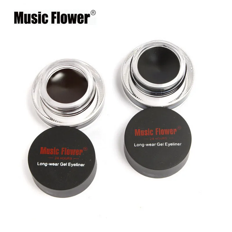 Music Flower 2pcs/Kit Eyeliner Gel Cream Natural Brown Makeup Eye Liner With Brush Easy to Draw Arrows Waterproof Eye Cosmetics