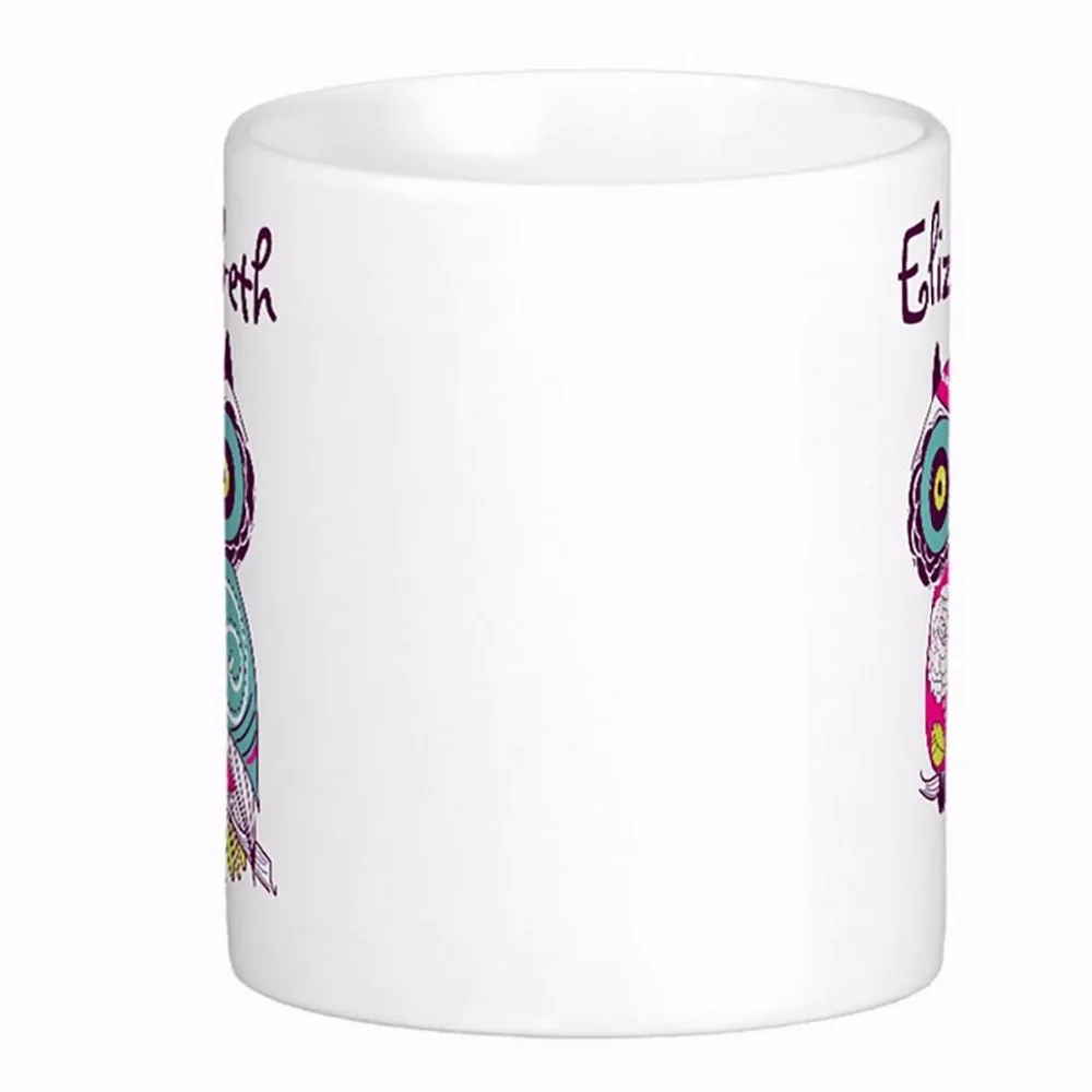 Colorful Ornate Floral Owl Custom Name White Coffee Mugs Tea Mug Customize Gift By LVSURE Ceramic Mug Travel Coffee Mugs