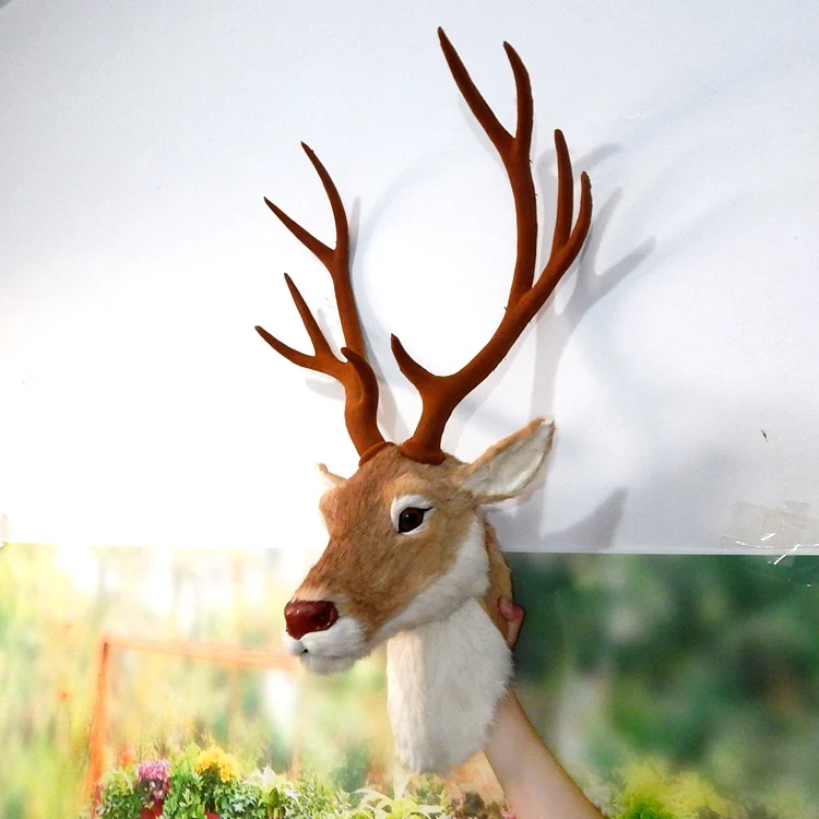 

large 75x48x35cm polyethylene&furs sika deer's head model wall pandent handicraft prop home decoration gift d1100