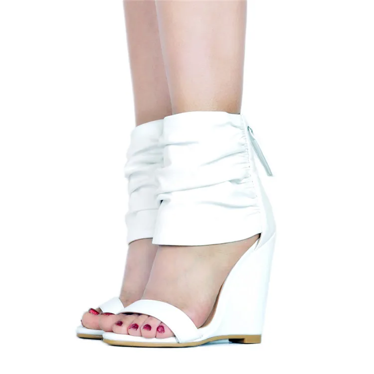 

White Leather Women Sandals Open Toe Wedges Women Wedge Sandals Retro Gladiator Sandals Women Plus Size Shoes