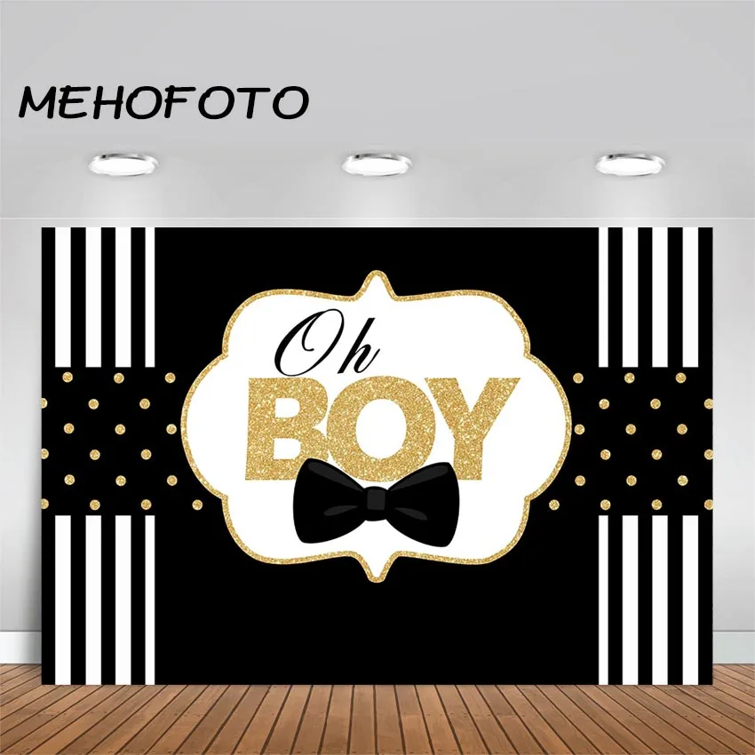 Little Man Baby Shower Backdrop Bow Tie Mustache Black Gold Boy First Birthday Party Banner Photography Background