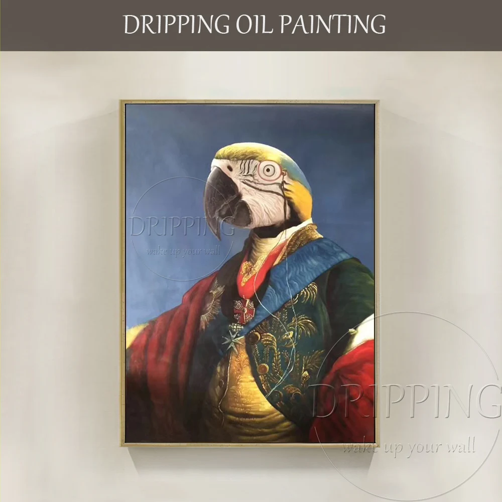 

Luxury Wall Art Hand-painted High Quality Funny Animal Bird Parrot Oil Painting on Canvas Handmade Realist Parrot Oil Painting