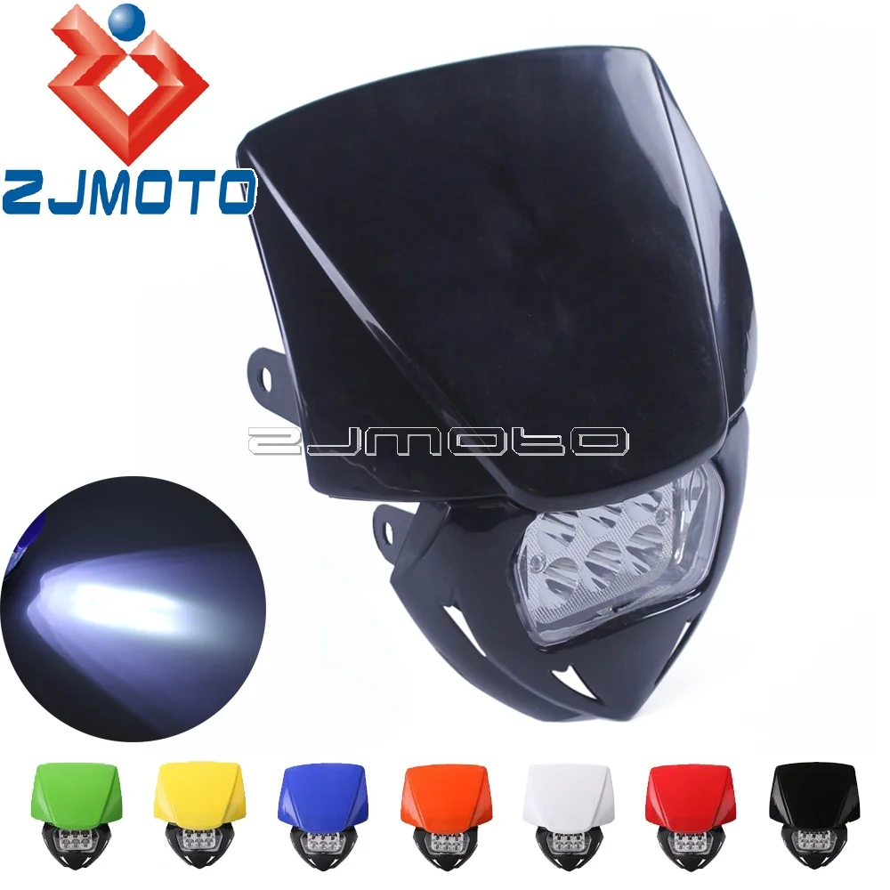 Universal Motorcycle Dirt Bike LED Headlight Fairing For Suzuki DR KLR KLX KX XT YZ EXC XC MX Enduro Supermoto Headlamp Mask