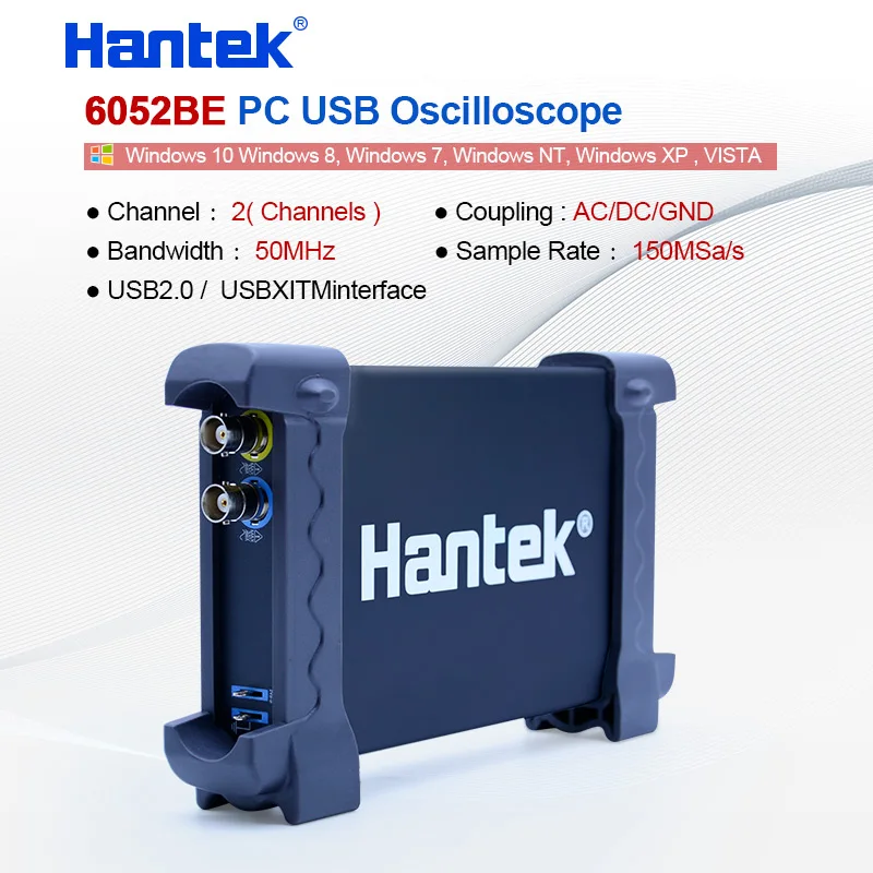 Hantek PC USB راسم الذبذبات الرقمي 6052BE 50MHz عرض النطاق الترددي 2-قناة 150MSa/s معدل أخذ العينات واجهة USBXI (TM) القياسية