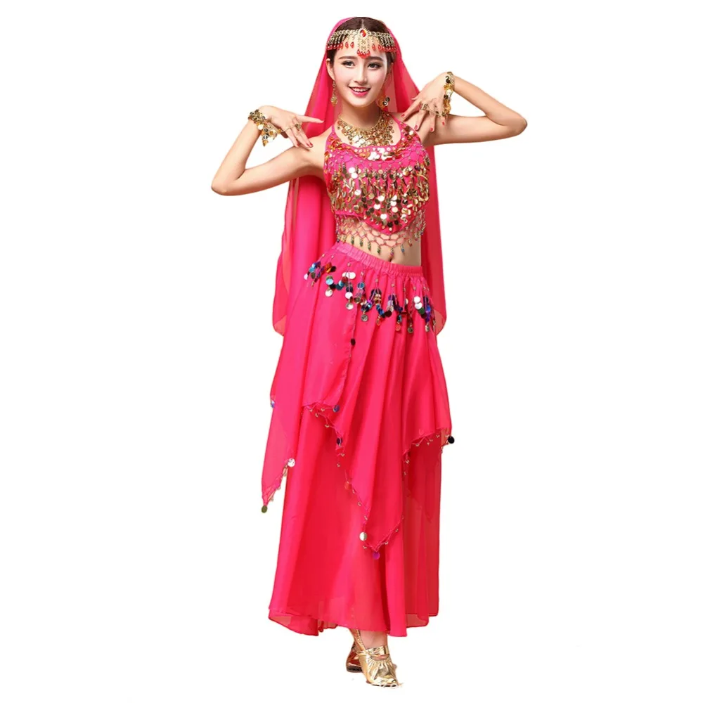 Egyptian Belly Dancer Costume 2pcs Top&Skirt Ropa Danza Del Vientre 7colors Bollywood Dancewear Indian Skirt Suit Dance Costumes