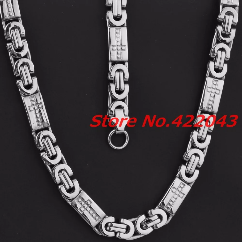 New Fashion 8mm Mens Chain Boys Necklace Silver color Tone Flat Byzantine Link Stainless Steel 55cm Necklace & 23cm Bracelet