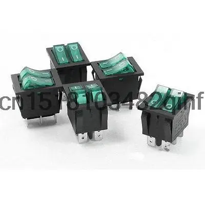 Green Illuminated Light On/Off 2 Boat Rocker Switch 6A/250V 20A/125V AC 5 Pcs