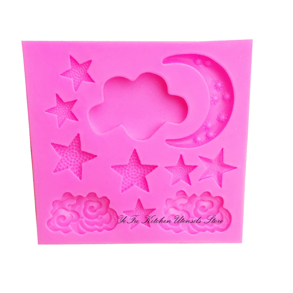 ดวงจันทร์ดาวเมฆรูปร่างซิลิโคนแม่พิมพ์สำหรับ Fondant,เค้กตกแต่งช็อกโกแลต SoapPolymer เรซิ่นดิน T0980