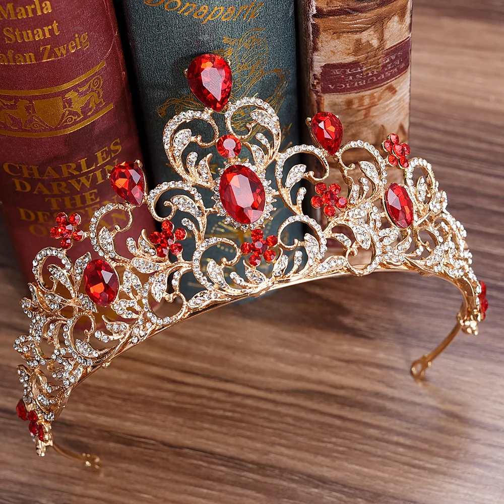 KMVEXO Red Green Crystal Wedding Crown Queen Tiara Bride Crown Headband Bridal Accessories Diadem Mariage Hair Jewelry Ornaments