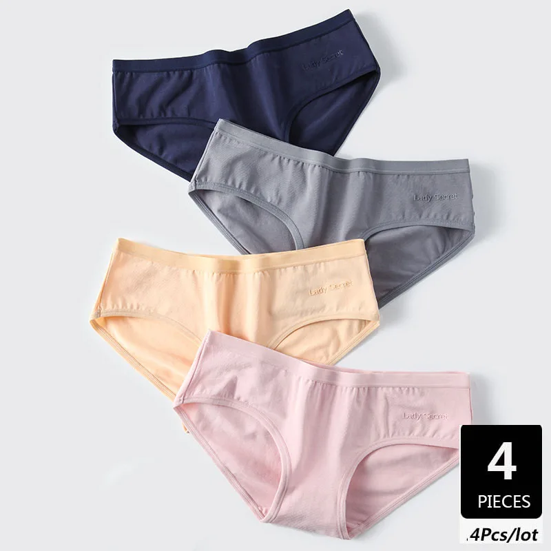 

ZJX 4Pcs/lot Women's Cotton Panties Women Underwear Seamless Pants Brands Solid Girls Low Waist Briefs Pure Soft Panty