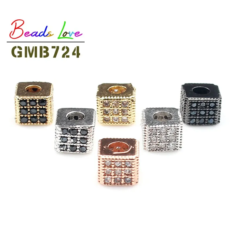 3pcs/lot 6*5mm Metal Micro Pave CZ Crystal Beads Square Shape Copper Spacer Beads for Jewelry Making DIY Charm Men Bracelets