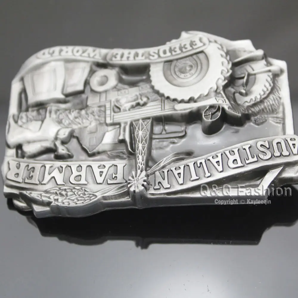 RechicGu Vintage Belt Buckle Silver Plated Farm Barn Tractor Cow Homestead Print Jewelry Fashion Man Accessories Gifts Wholesale