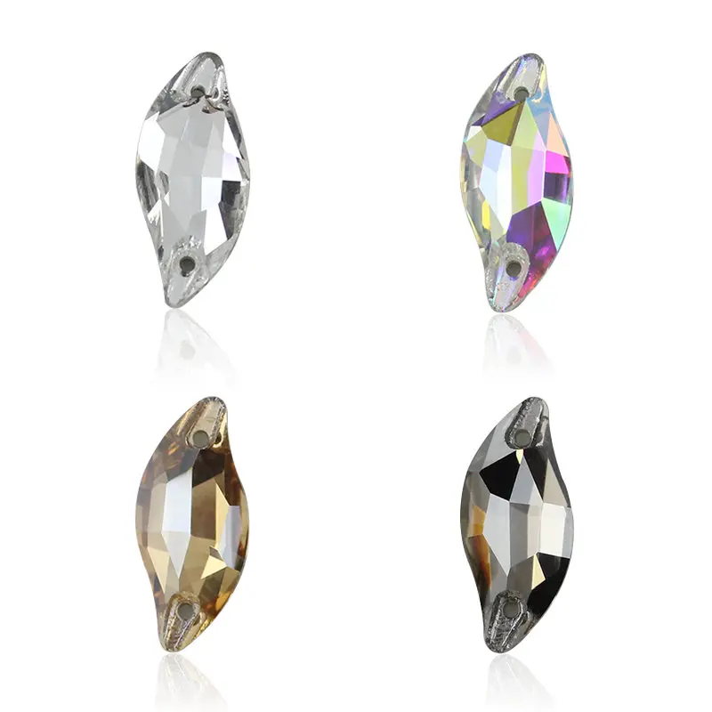 6*12/9*20/14*30mm AAAAA Quality S Shape Crystal Sew On Rhinestones Leaf Shape Sewing Beads for Wedding,Dance dress decoration
