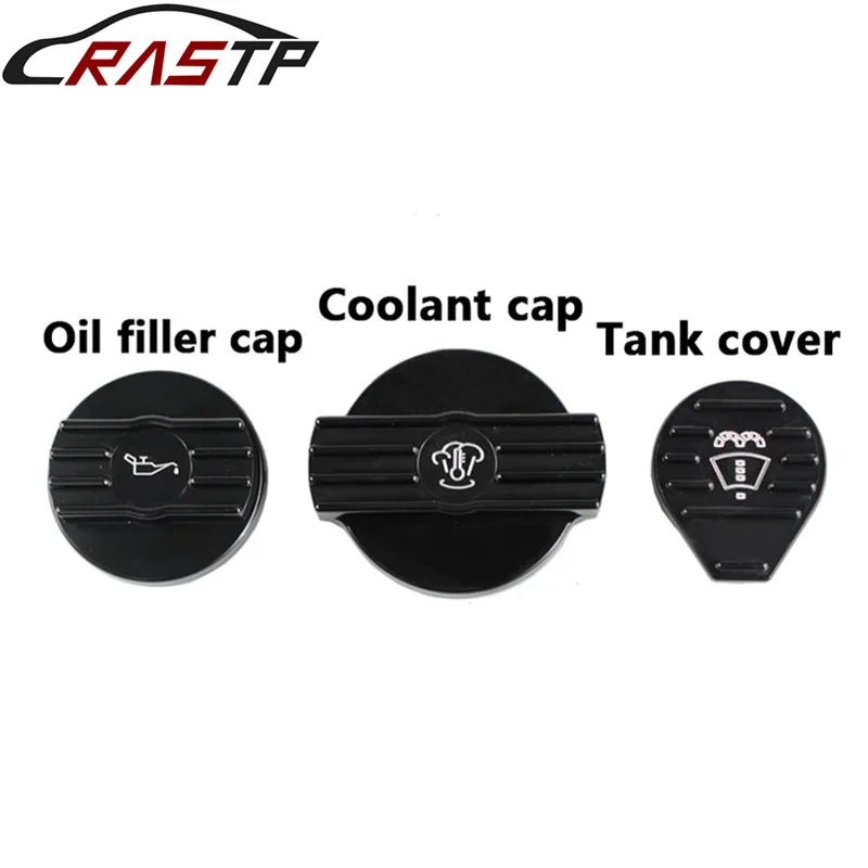RASTP-1 Set Aluminum Cap for Volkswagen Golf 6 CC Washer Reservoir Cap Oil Filler Cap Water Tank Cover with Logo RS-CAP010