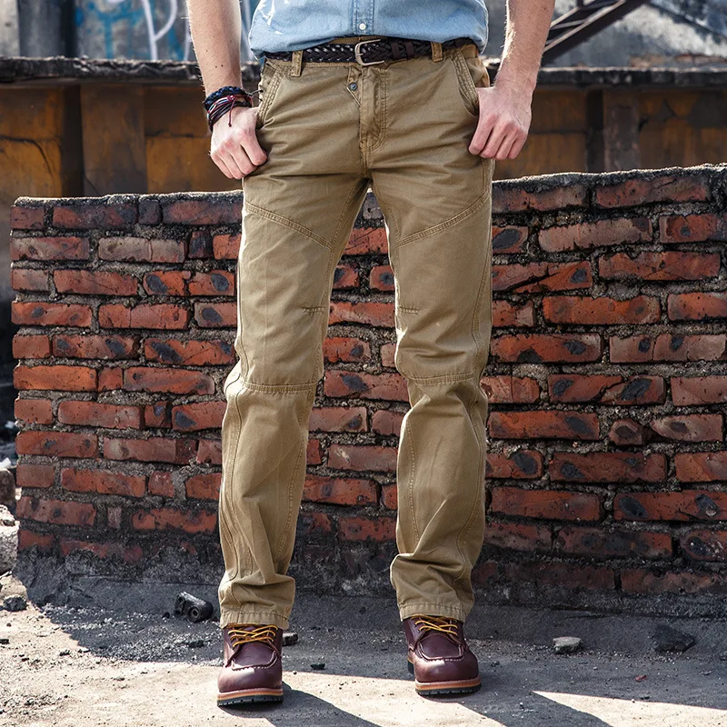 

Men s Spring Autumn Straight Tube Cargo Overalls Pockets Pants Outdoor Hiking Climbing Cotton Long Full Length Trousers